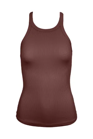 Ribbed Skinny Racer Tee in Wild Ginger