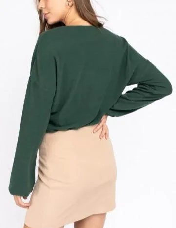 Ribbed Surplus V Neck Drop Shoulder Bodysuit