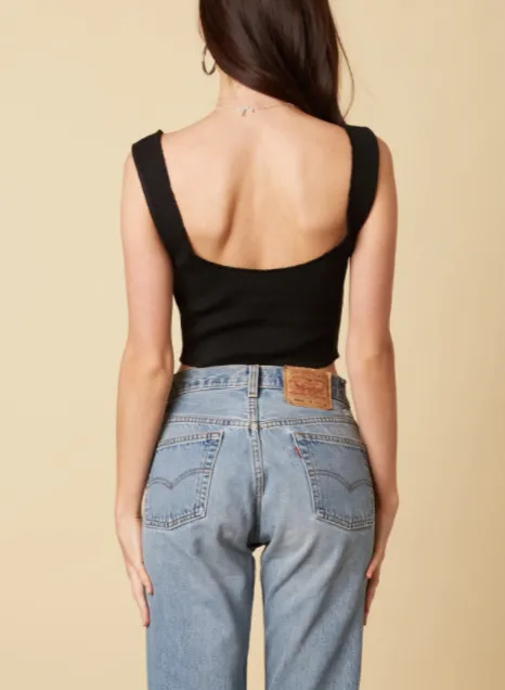 Ribbed U Neck Cut Cropped Tank Top