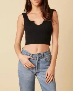 Ribbed U Neck Cut Cropped Tank Top