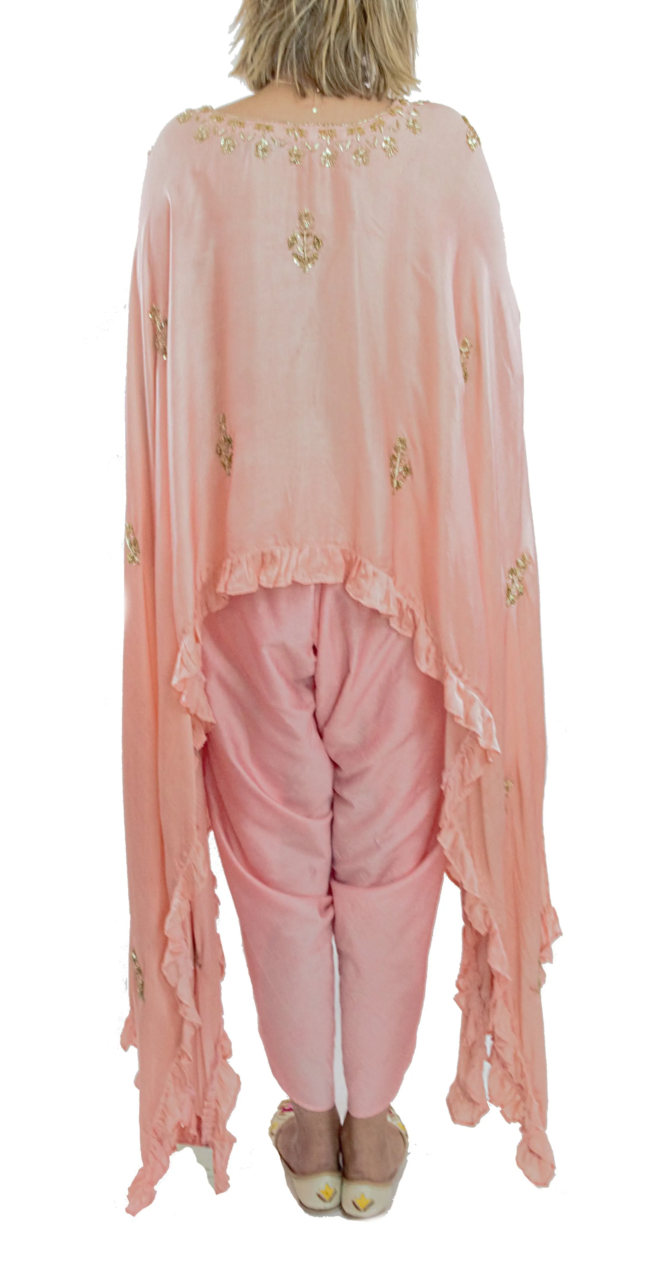 Rose Pink Color Cape Suit With Dhoti Pants
