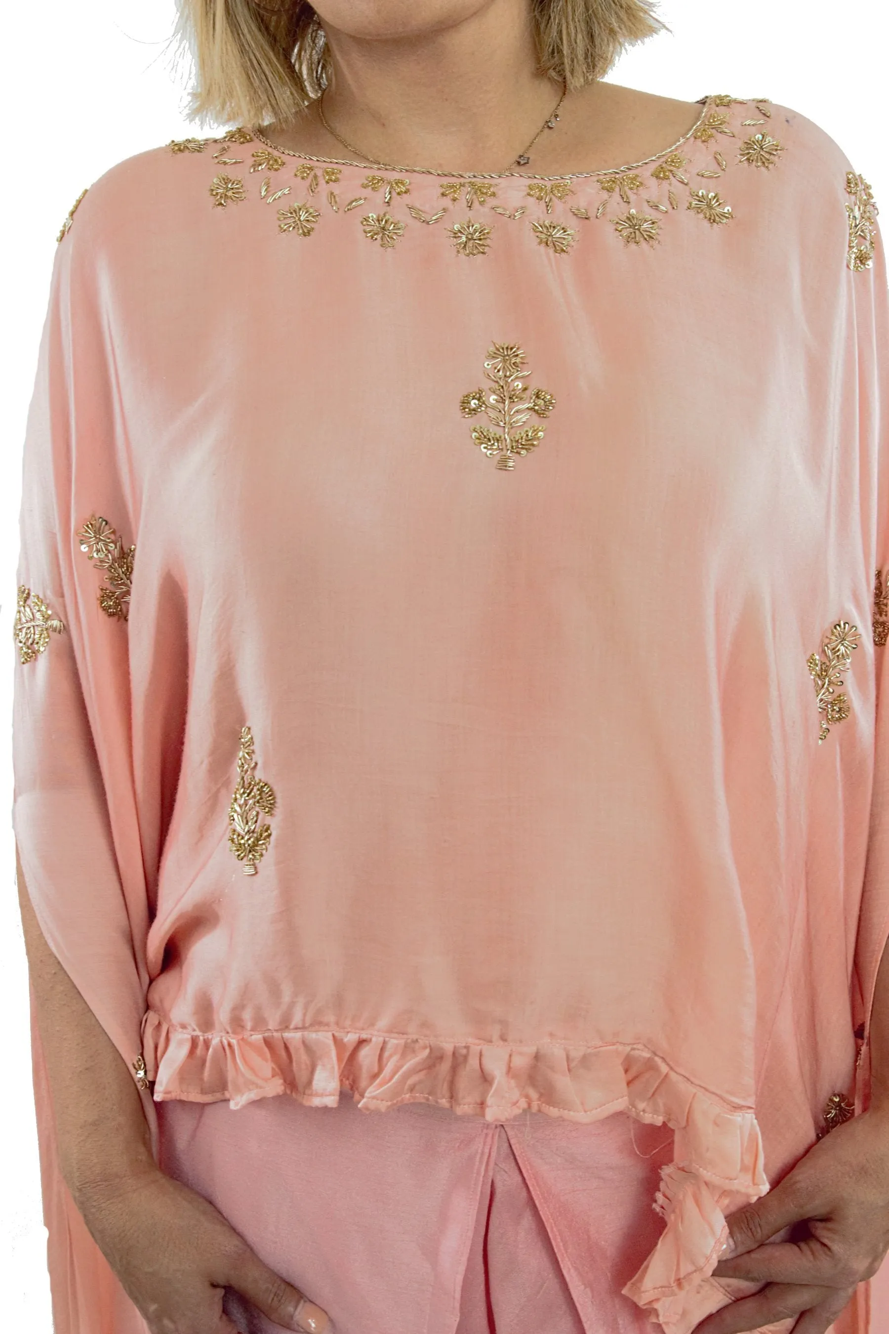 Rose Pink Color Cape Suit With Dhoti Pants
