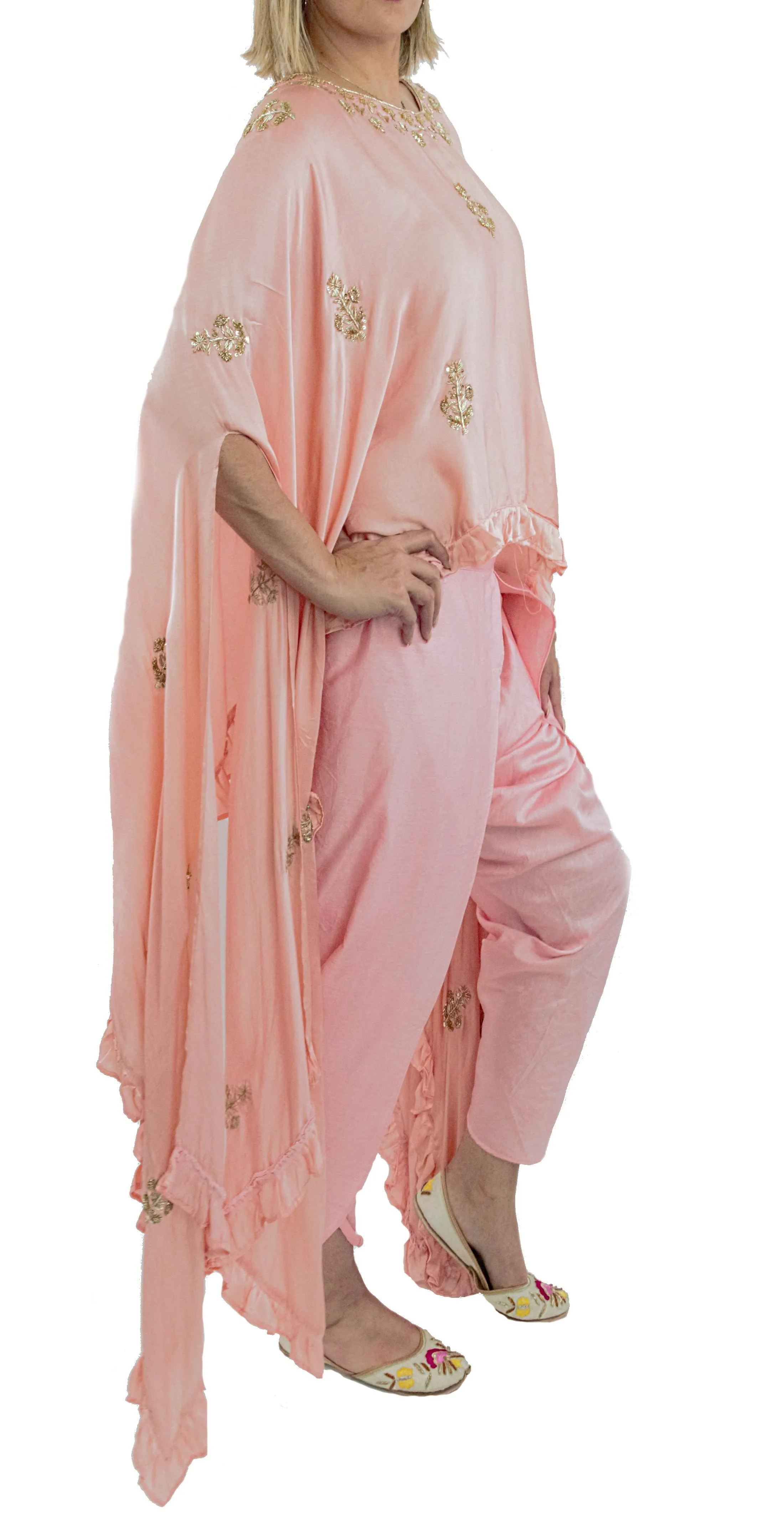 Rose Pink Color Cape Suit With Dhoti Pants