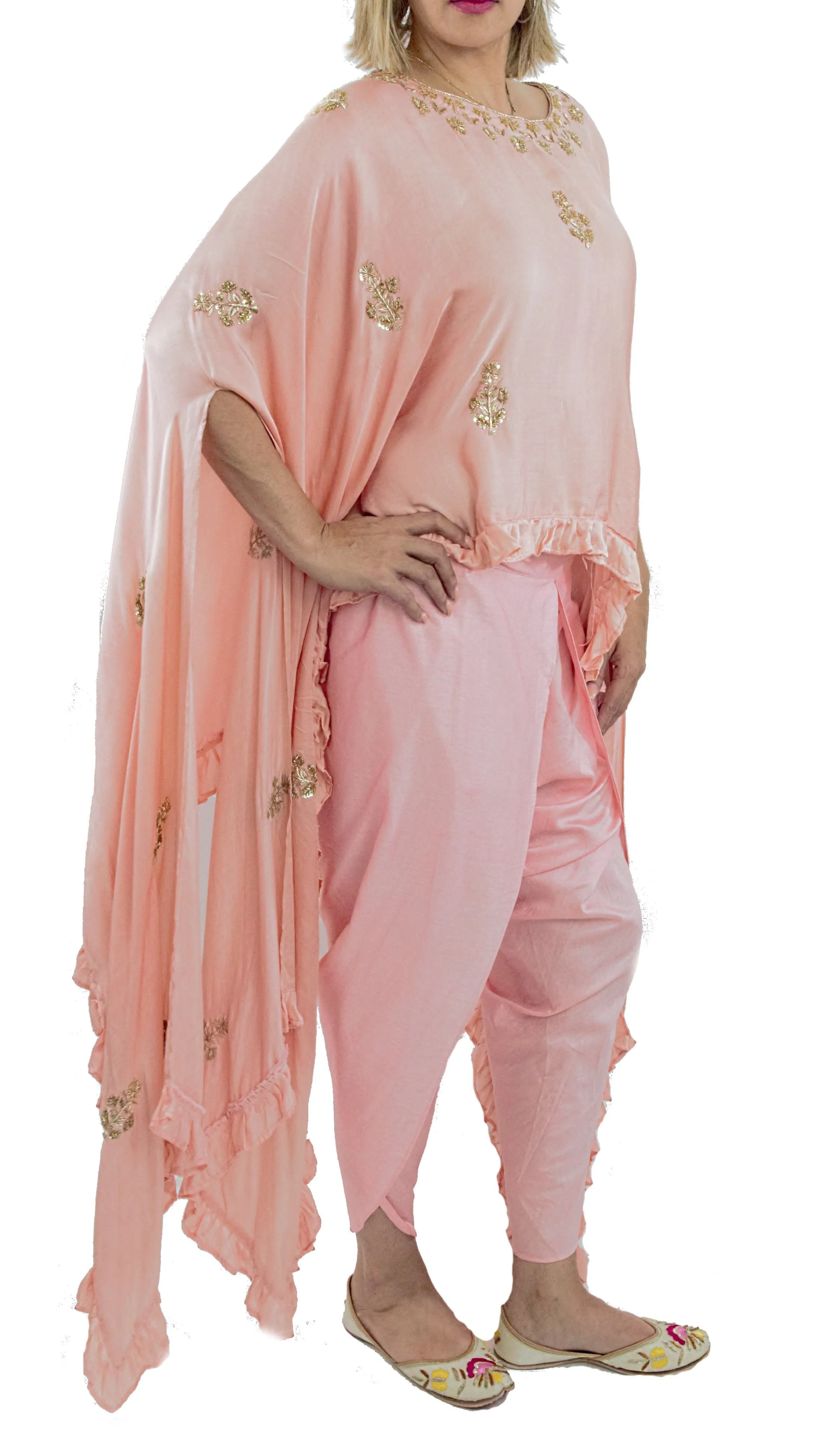 Rose Pink Color Cape Suit With Dhoti Pants