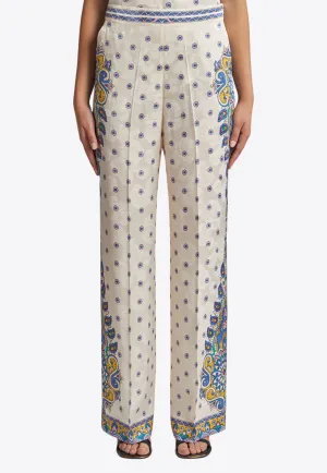 Rose Print Straight-Leg Pants
