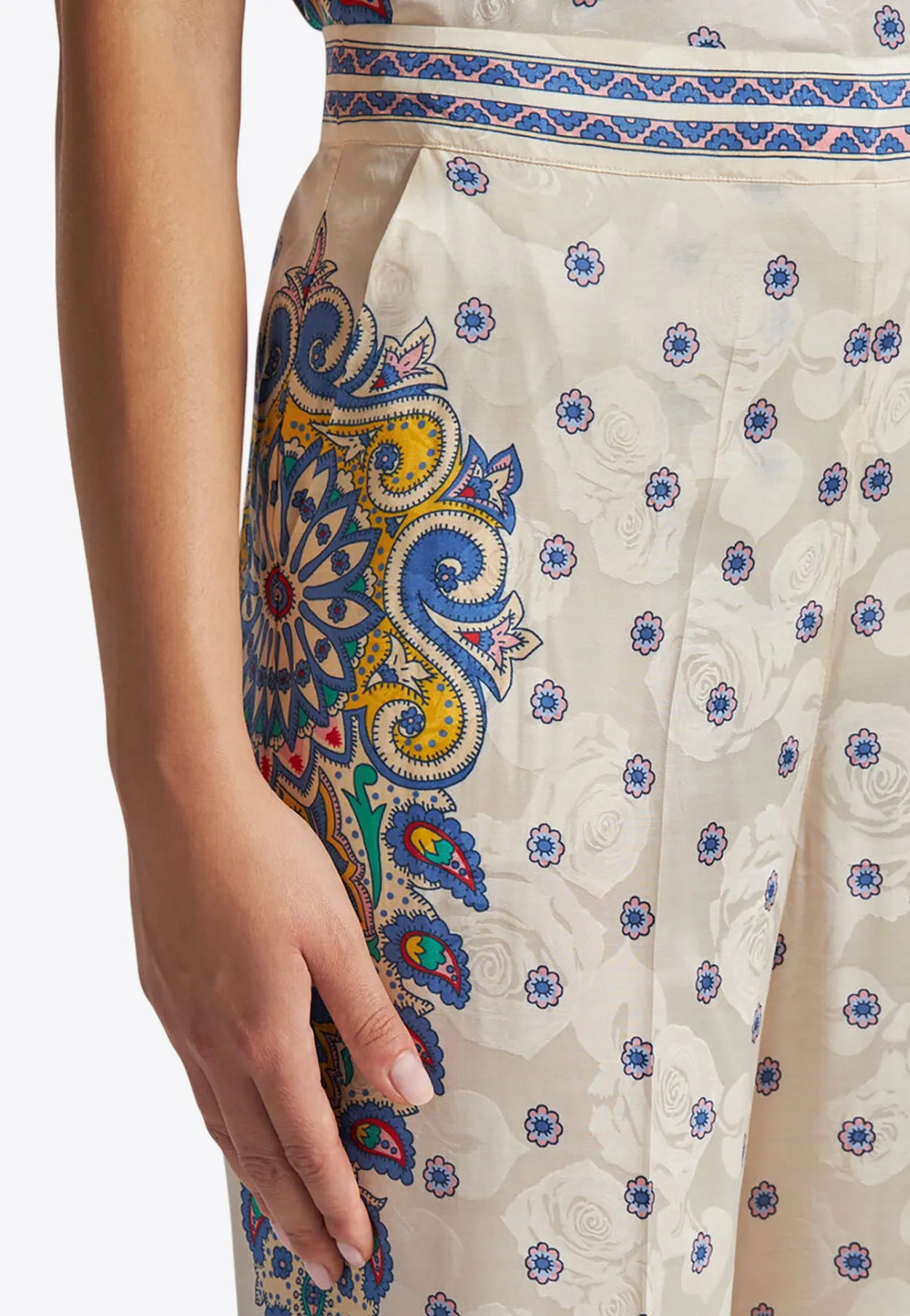 Rose Print Straight-Leg Pants