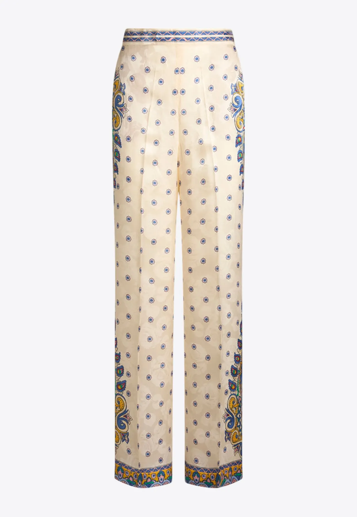 Rose Print Straight-Leg Pants