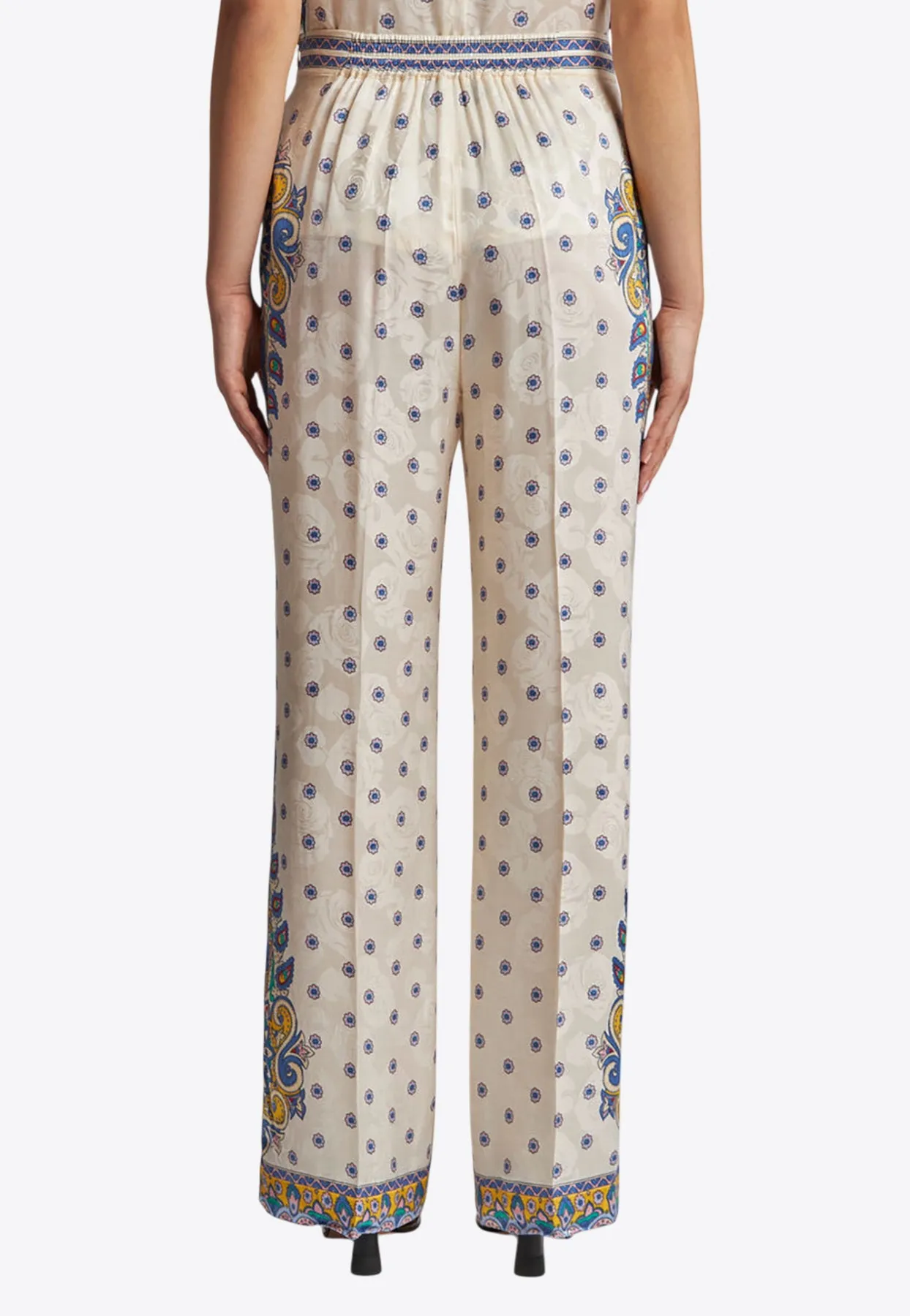 Rose Print Straight-Leg Pants