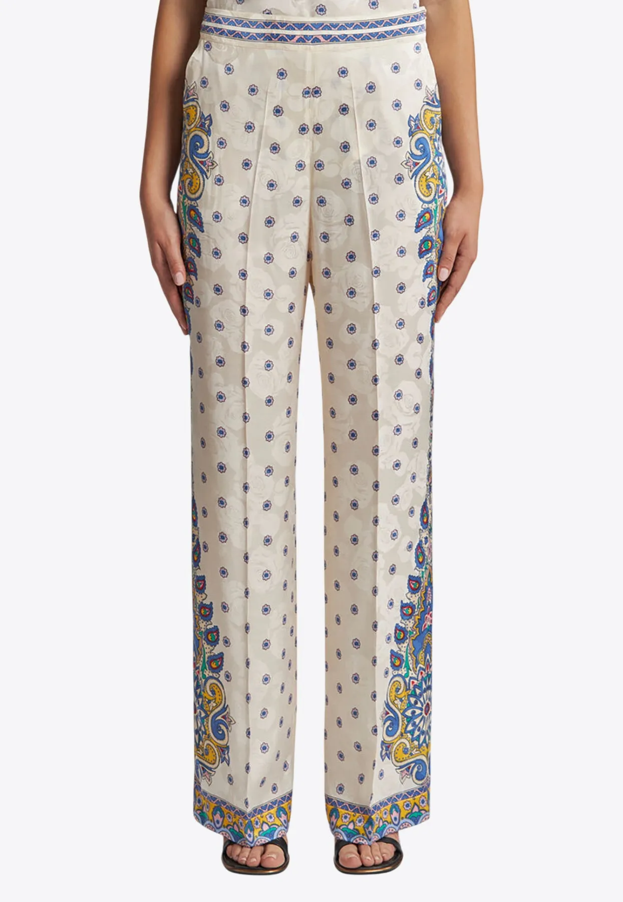 Rose Print Straight-Leg Pants