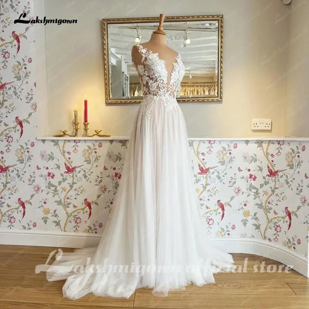 Roycebridal Boho Wedding Dress with Cape Beach Summer 2025 Lace A Line Bridal Gowns V Neck Backless Vestido Verano