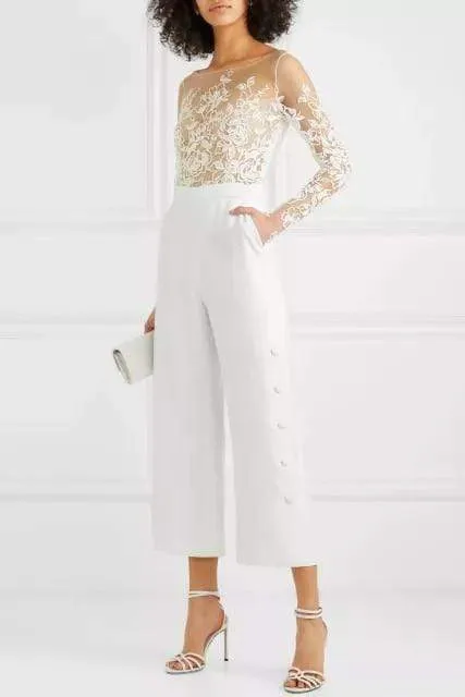 Roycebridal Sexy Beach Jumpsuit Wedding Dresses Long Sleeve Backless