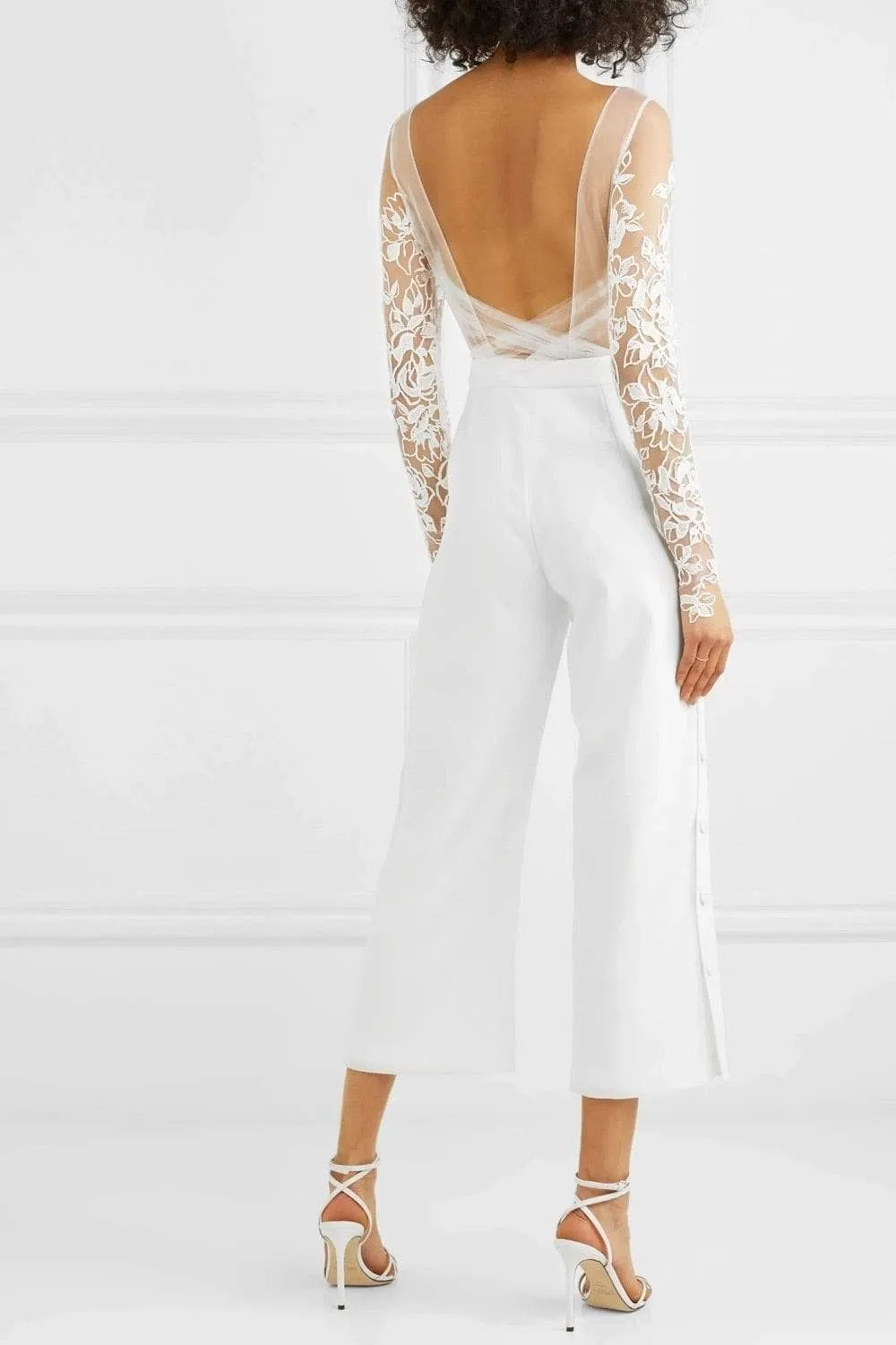Roycebridal Sexy Beach Jumpsuit Wedding Dresses Long Sleeve Backless
