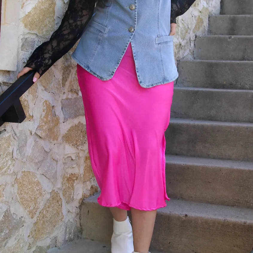 Sassy In Satin Solid Satin Midi Skirt