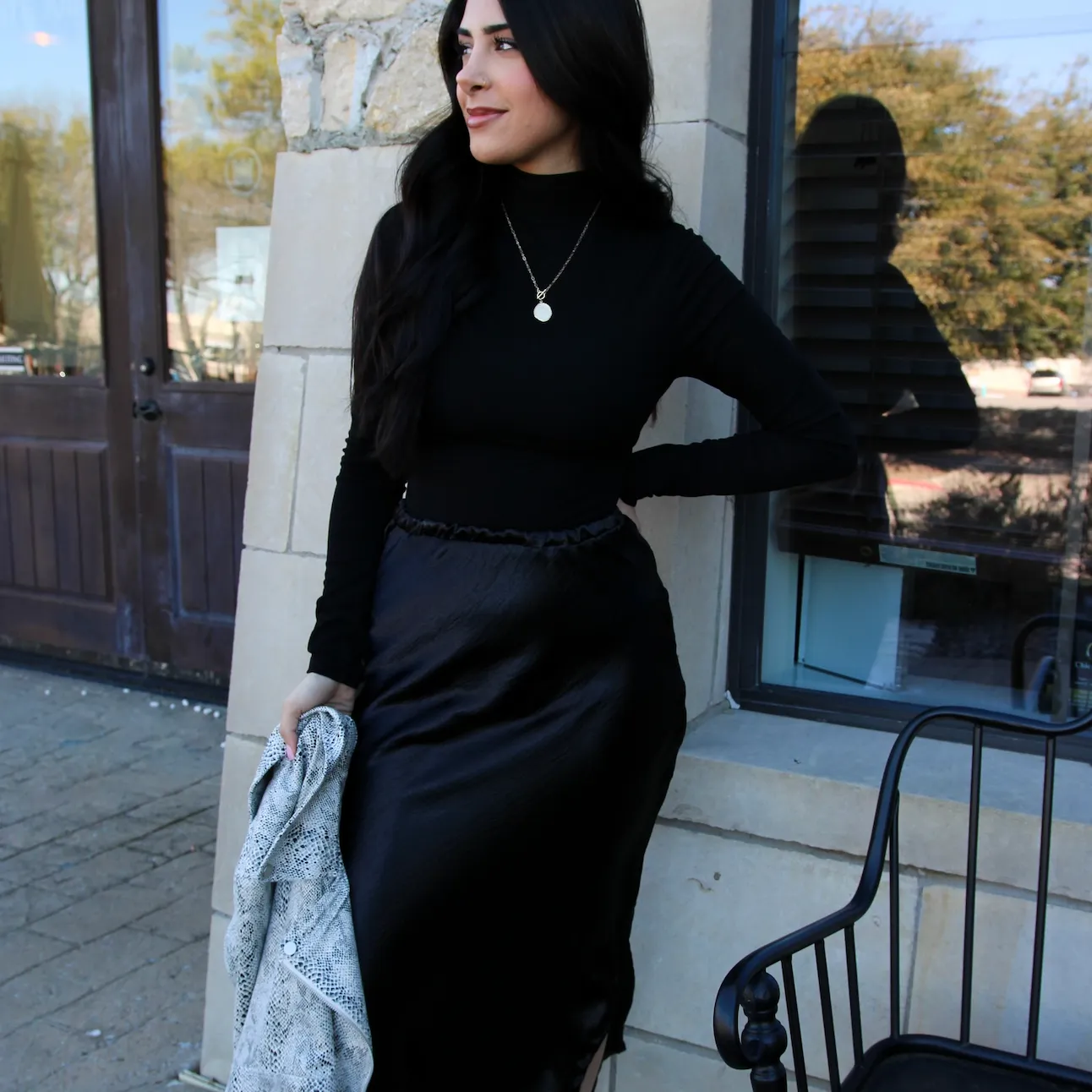 Sassy In Satin Solid Satin Midi Skirt