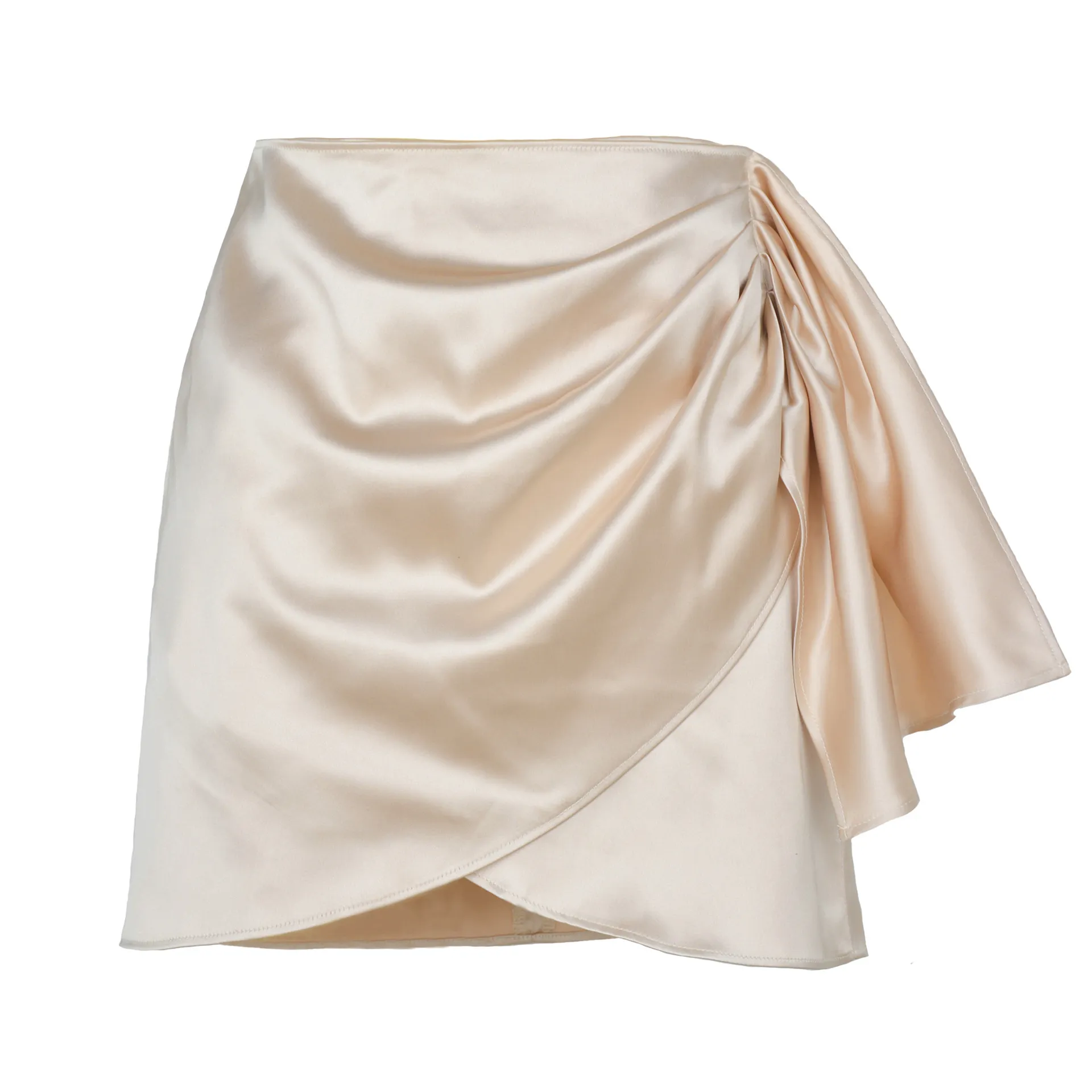 Satin Pleated Mini Skirt with Side Sash