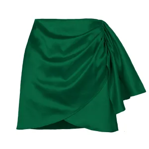 Satin Pleated Mini Skirt with Side Sash