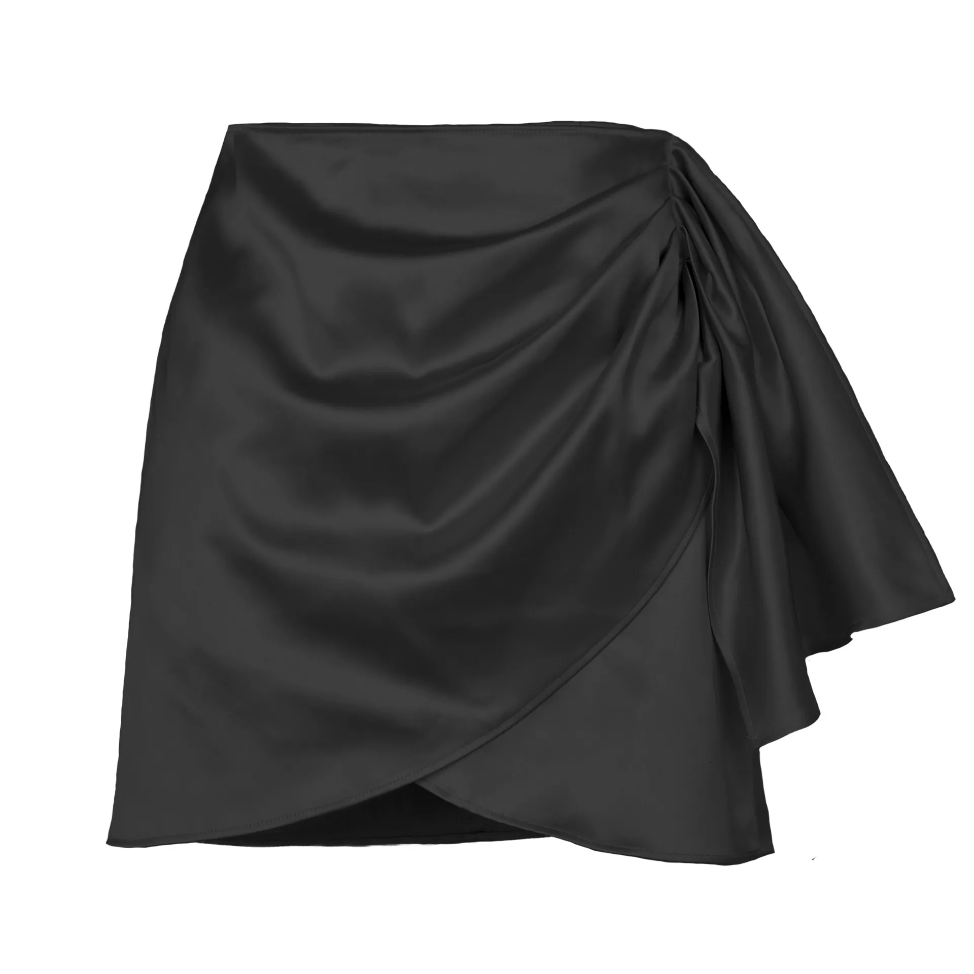 Satin Pleated Mini Skirt with Side Sash