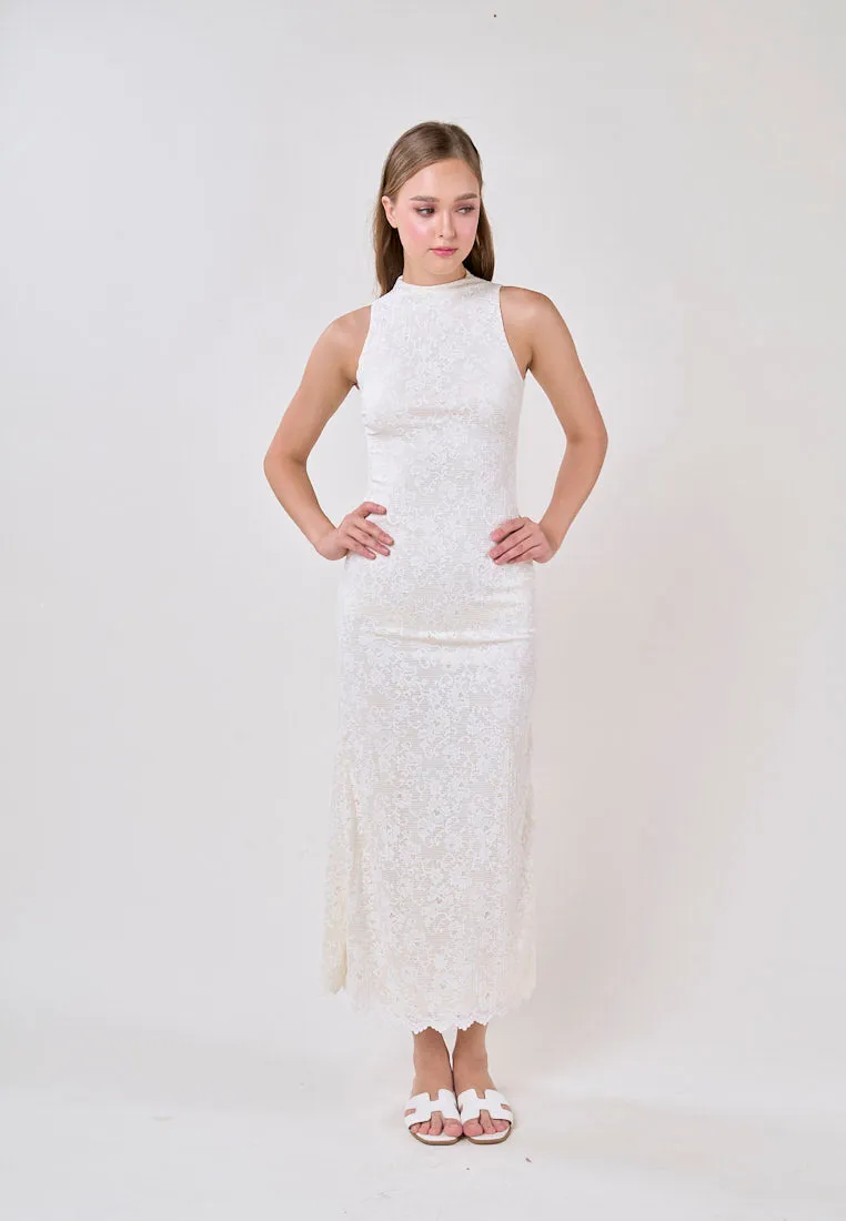 Scottie White Jewel Jacquard Print Maxi Dress