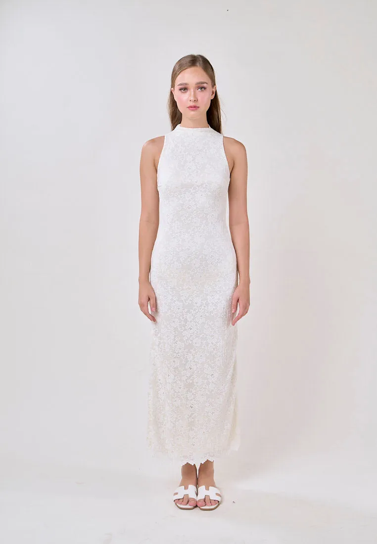 Scottie White Jewel Jacquard Print Maxi Dress