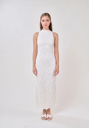 Scottie White Jewel Jacquard Print Maxi Dress