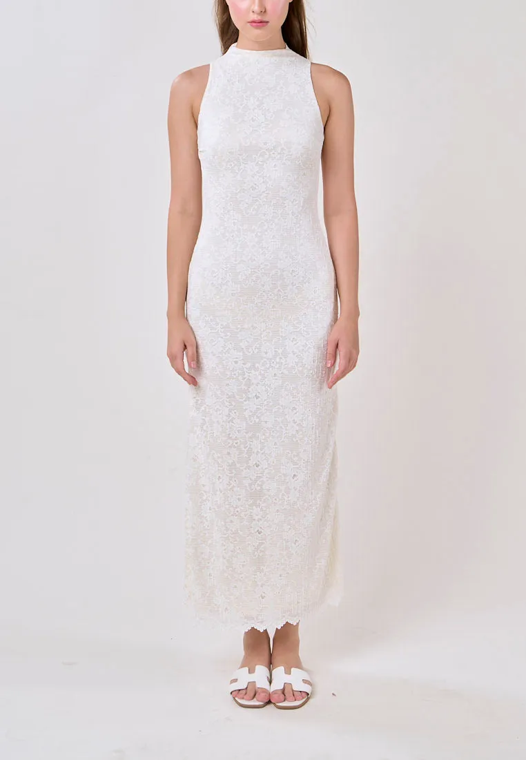 Scottie White Jewel Jacquard Print Maxi Dress
