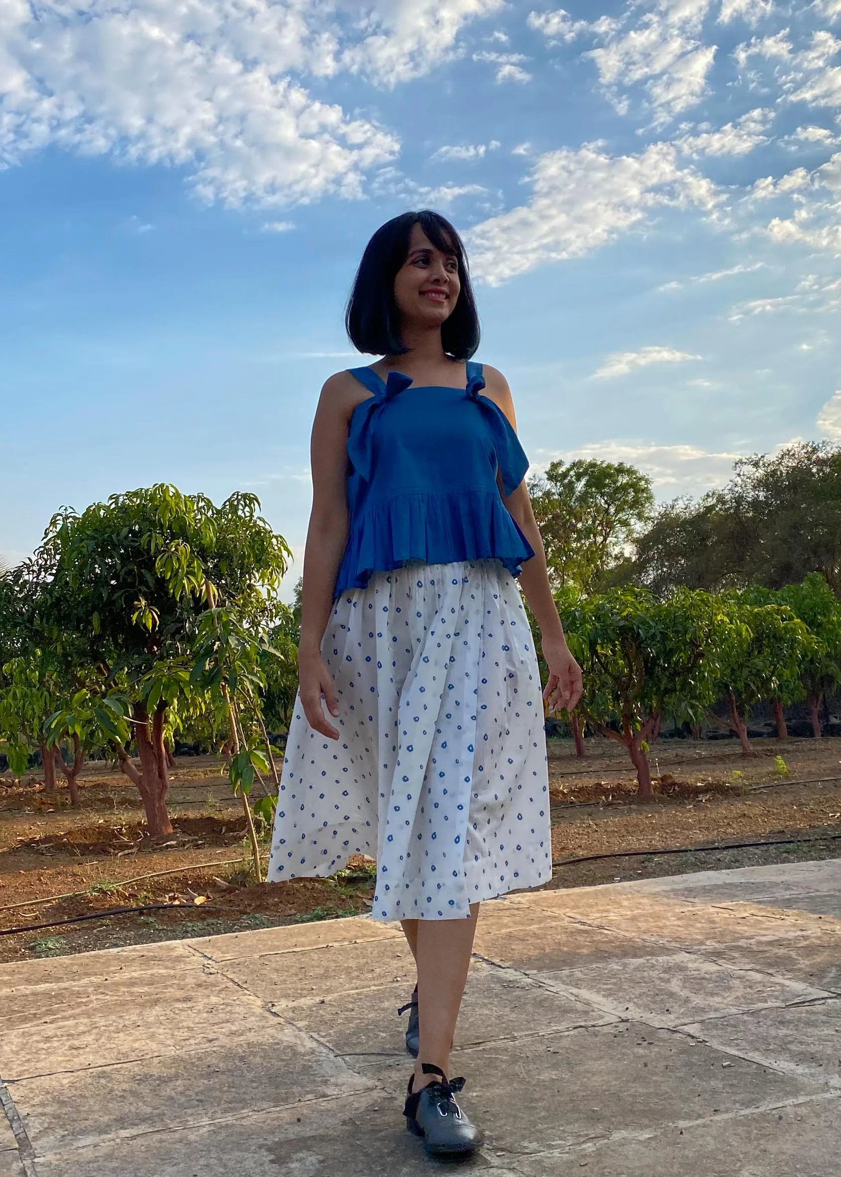 Sea Pebbles Gathered Midi Skirt