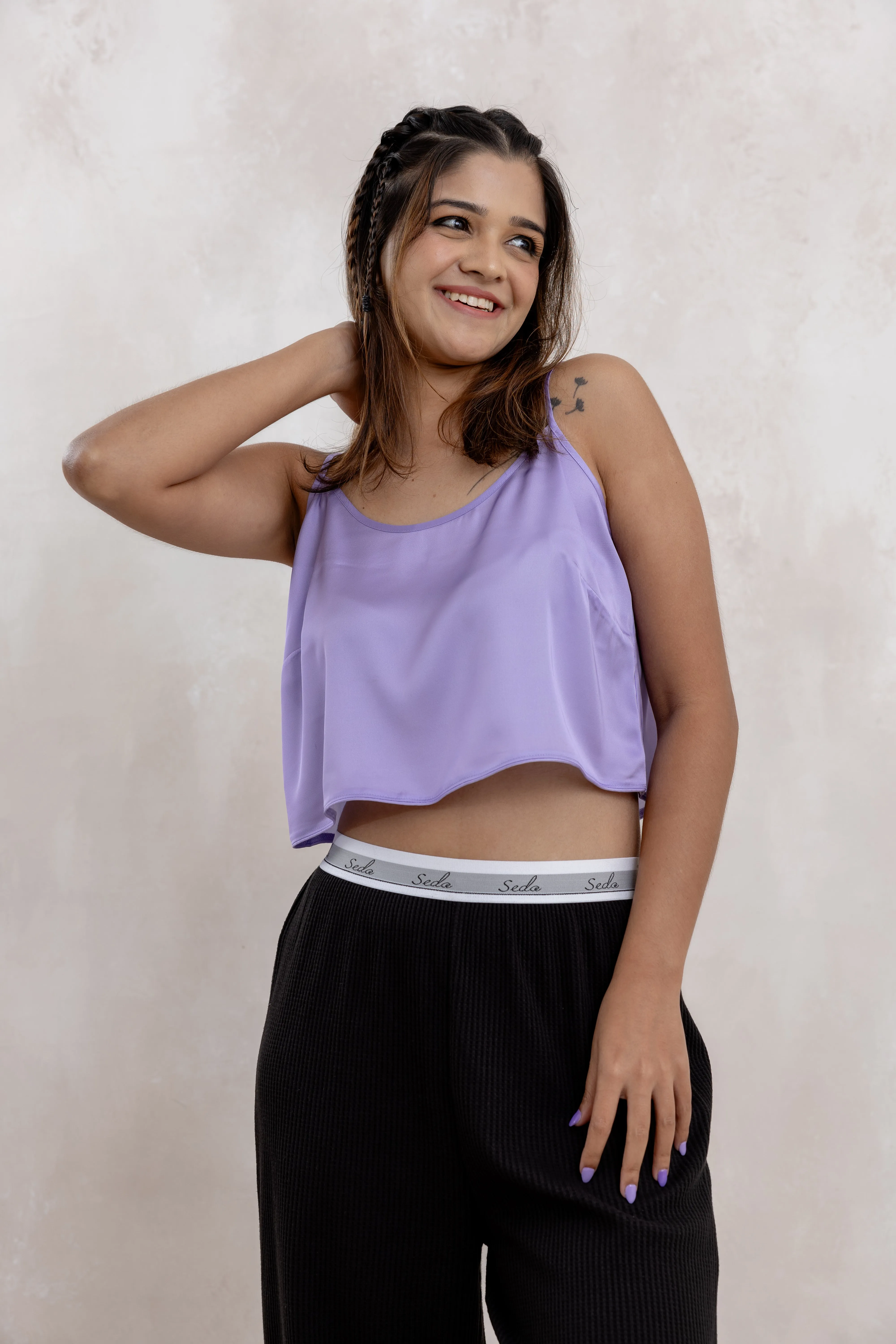 SEDA TEEN SATIN LAVENDER CROP TOP
