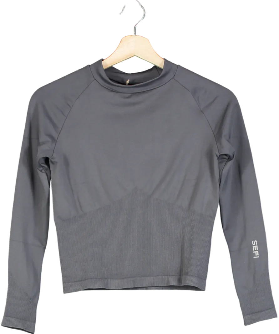 SEFI Grey Timeless Ribbed Long Sleeve Top UK S