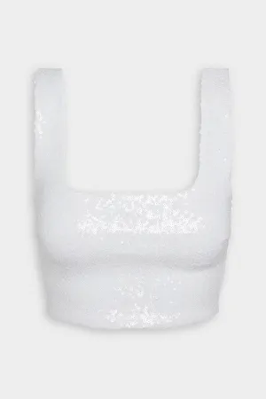 Sequin Crop Top in White