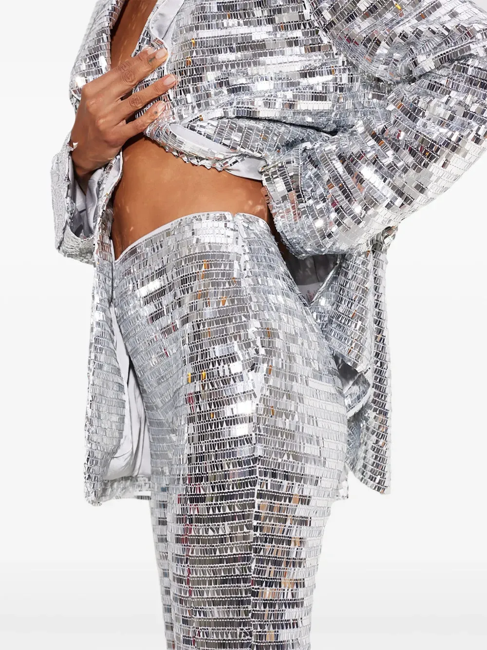sequin-embellished trousers blazer set in silver