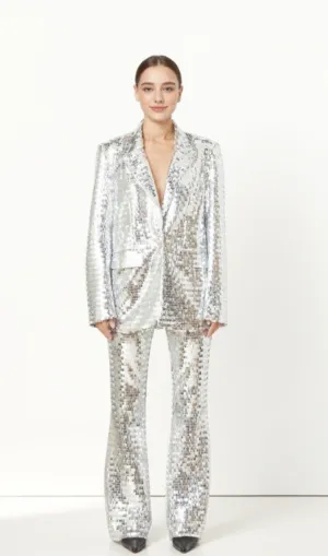 sequin-embellished trousers blazer set in silver