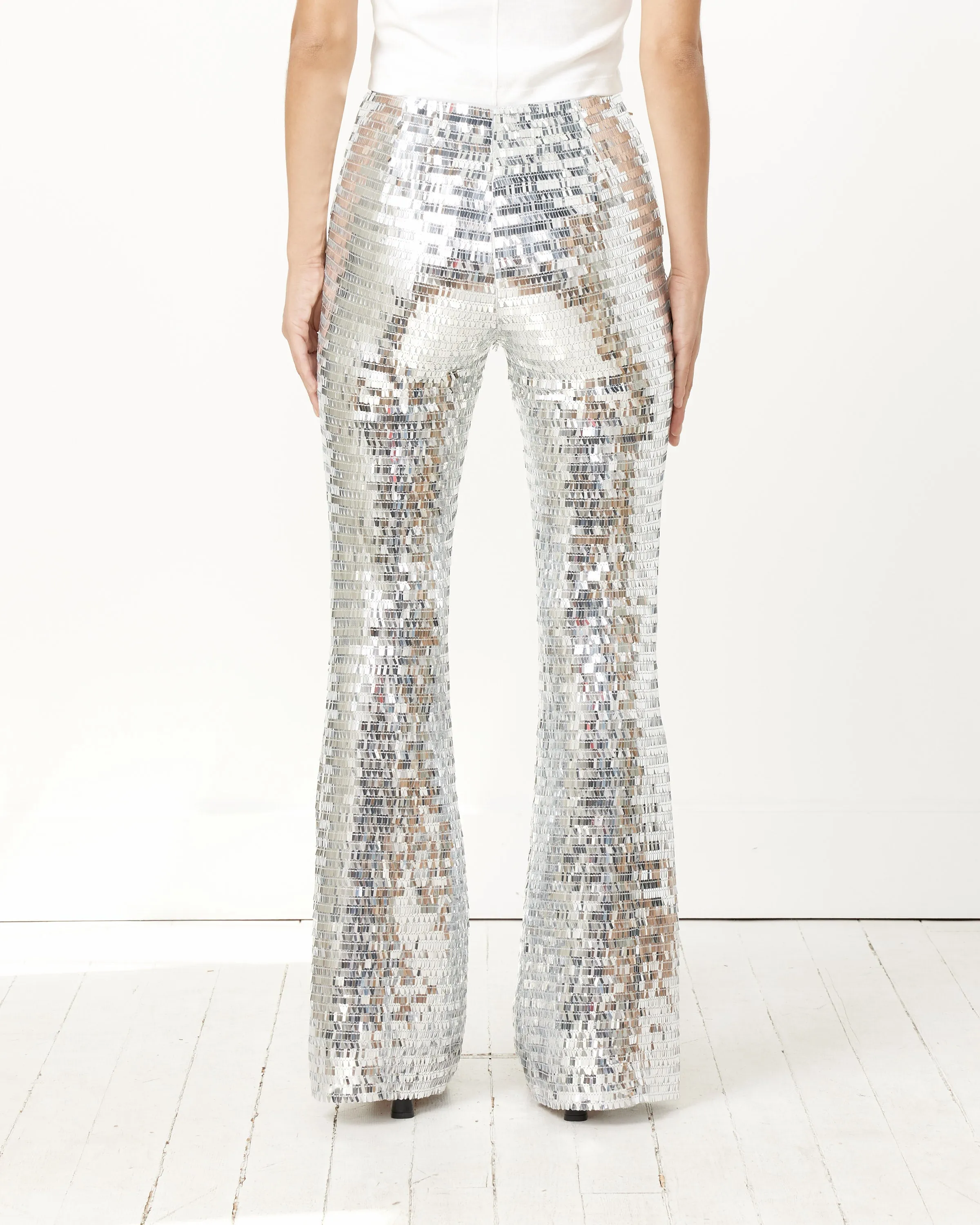 sequin-embellished trousers blazer set in silver