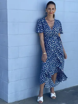 Serei Wrap Dress - Navy Spot