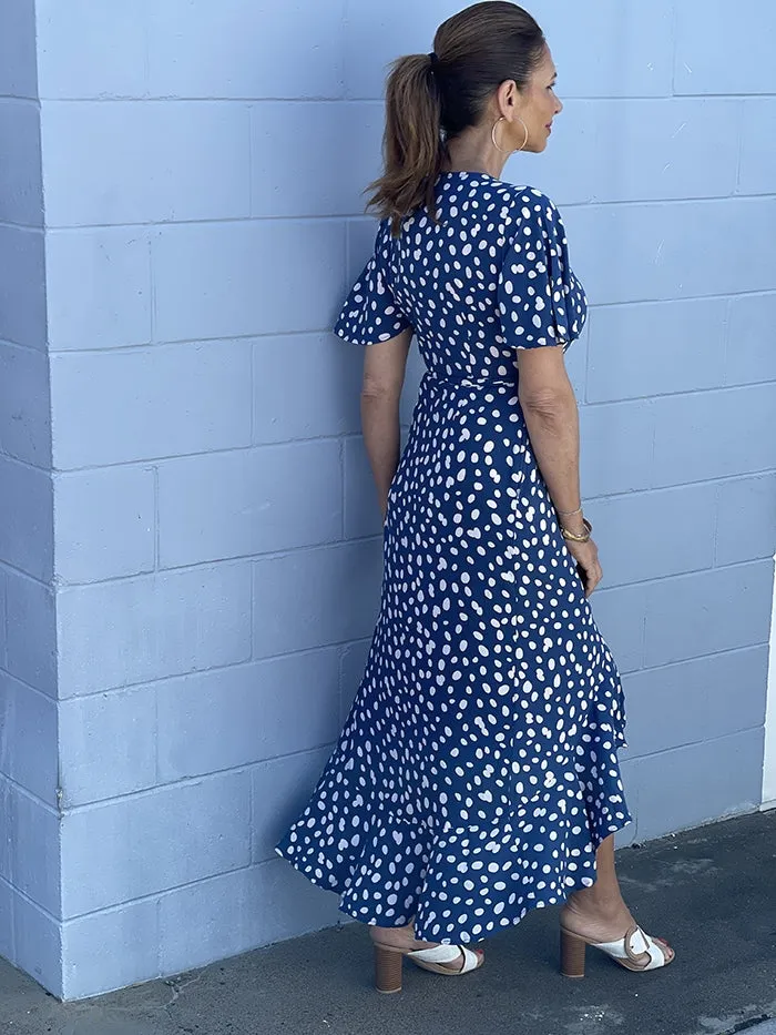 Serei Wrap Dress - Navy Spot