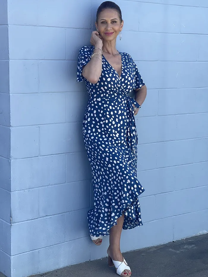 Serei Wrap Dress - Navy Spot