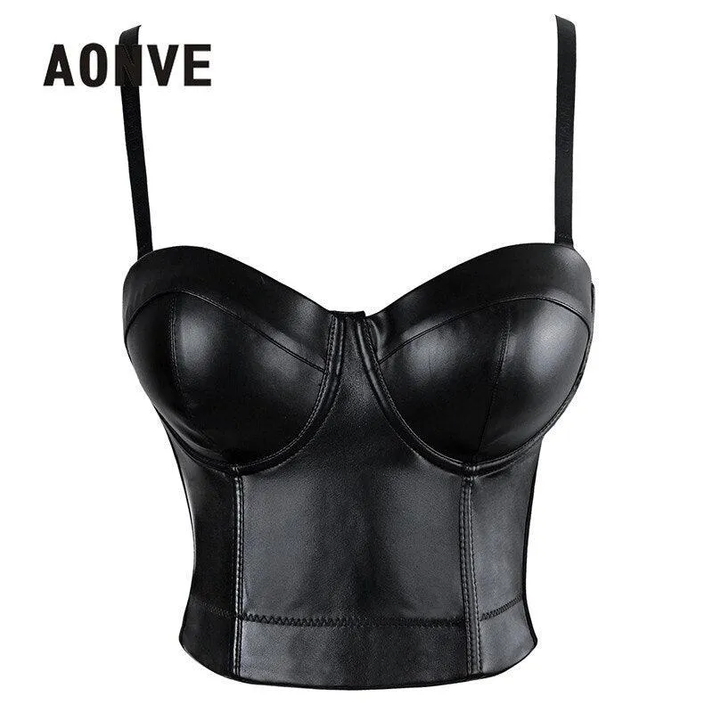 Sexy Leather Bralette Crop Top - Perfect for Punk, Goth and Clubwear