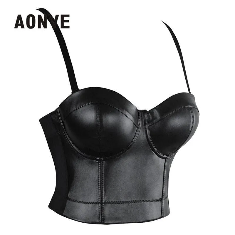 Sexy Leather Bralette Crop Top - Perfect for Punk, Goth and Clubwear