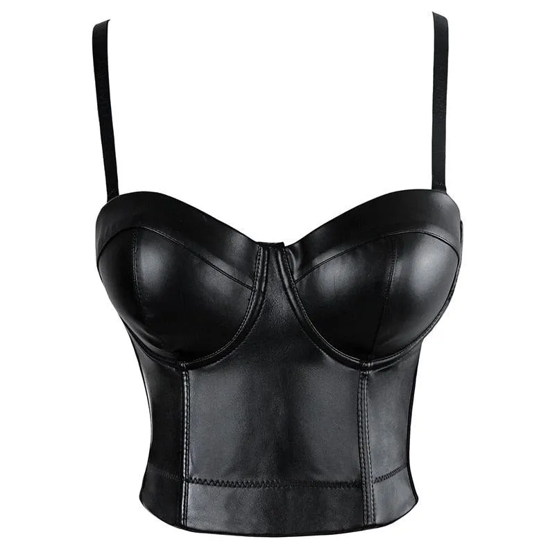 Sexy Leather Bralette Crop Top - Perfect for Punk, Goth and Clubwear