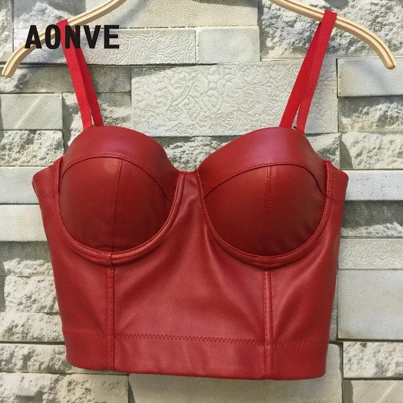 Sexy Leather Bralette Crop Top - Perfect for Punk, Goth and Clubwear