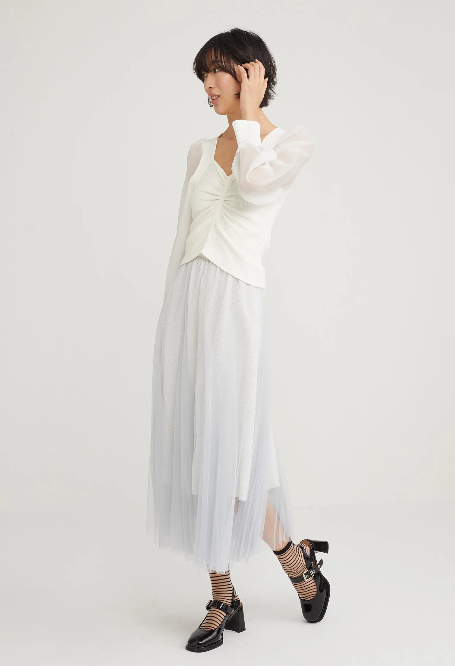 Sheer Balloon Sleeve Princess Blouse