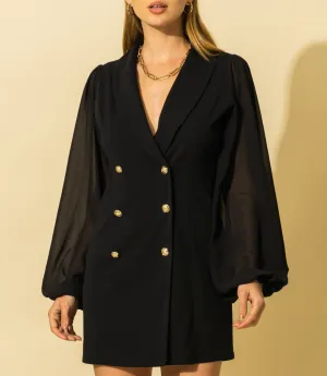 Sheer Sleeve Double Breasted Blazer Dress