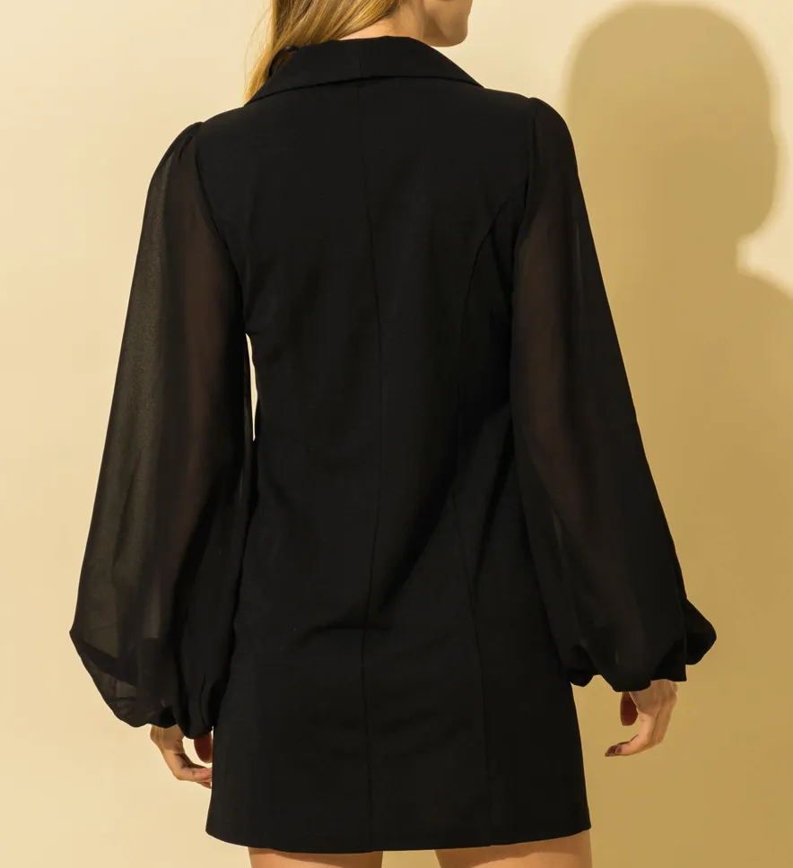 Sheer Sleeve Double Breasted Blazer Dress