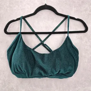 Shein Green Ribbed Crisscross Back Adjustable Strap Padded Bikini Tops 1XL