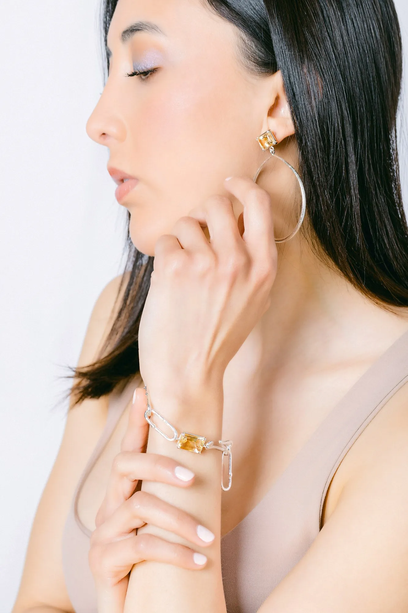 Shimmer Long Link Bracelet in Citrine