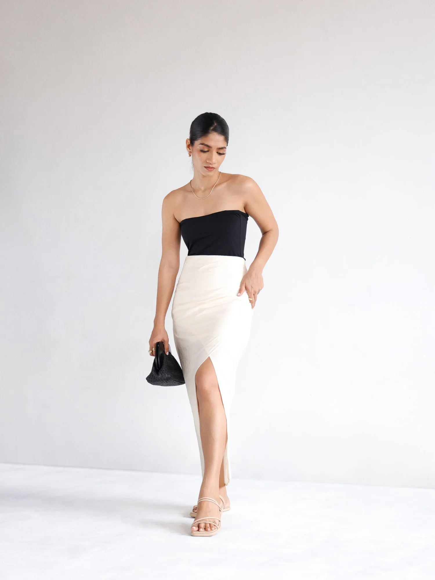 Side Ruched Midi Skirt