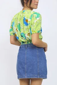Silas Graphic Floral Printed O Ring Cropped Top In Lime Blue Multi