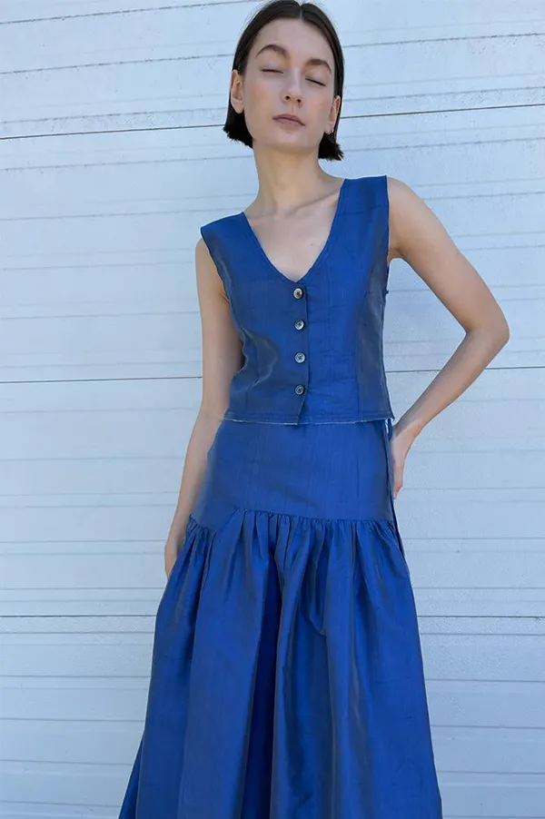 Silk Garden Skirt in Blue