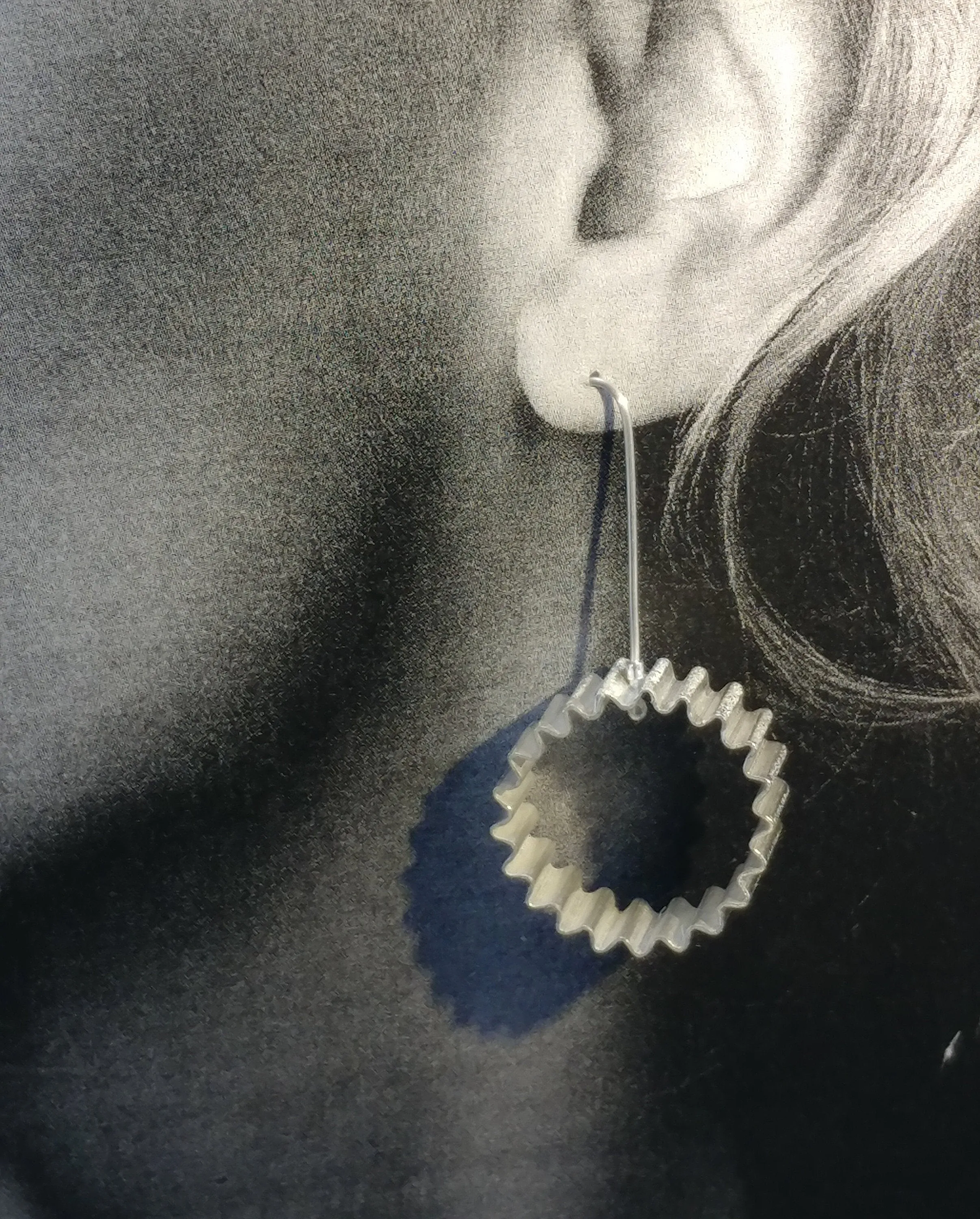 Silver hoop earrings with a difference, Circle Earrings, Silver dangles Earrings