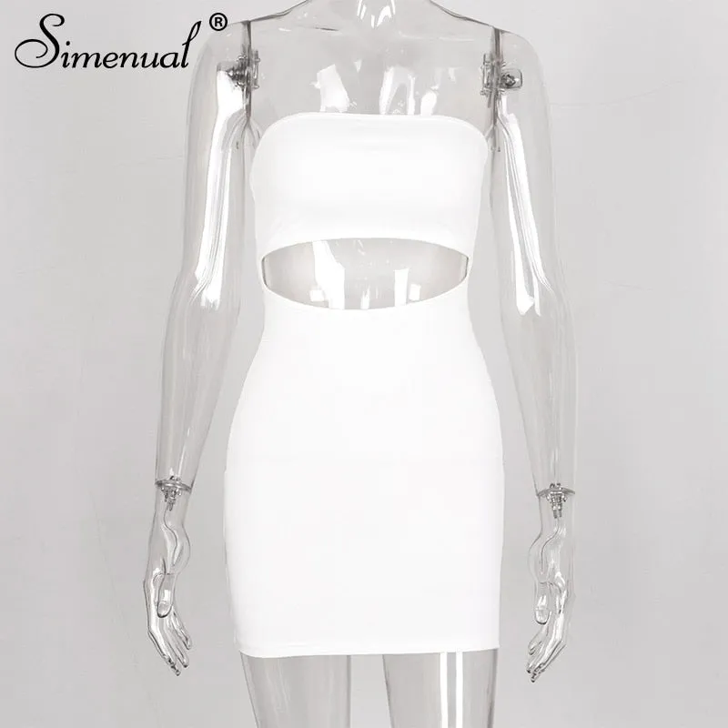 Simenual Bodycon Feste Frauen Mini Kleid Aushöhlen Liebsten Sexy Heiße Party Clubwear Mode 2020 Sommer Dünne Kleid Wrap Brust