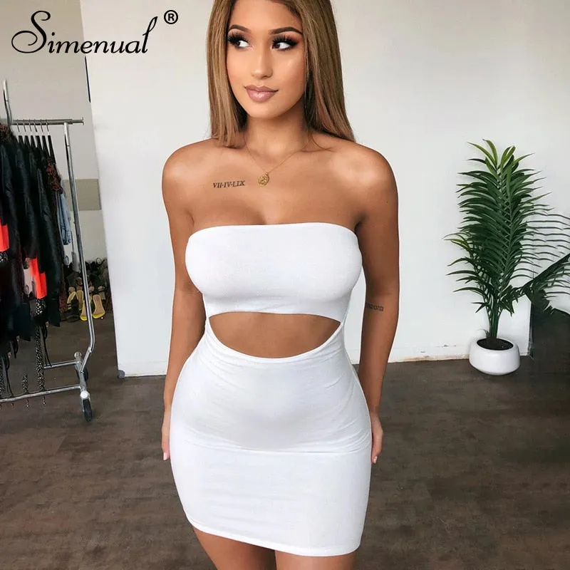 Simenual Bodycon Feste Frauen Mini Kleid Aushöhlen Liebsten Sexy Heiße Party Clubwear Mode 2020 Sommer Dünne Kleid Wrap Brust